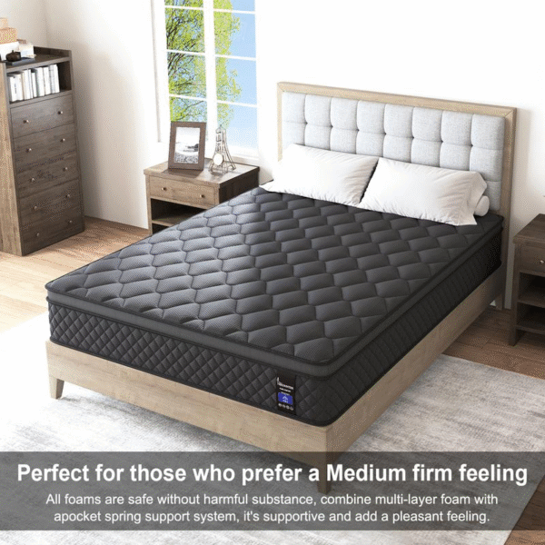 10"12"14" Twin Full Queen King Size Mattress in a Box Hybrid Spring Gel Memory Foam, Euro Top Mattresses Medium Firm for Motion Isolation, Edge Support, 100 Night Trial - Imagen 3