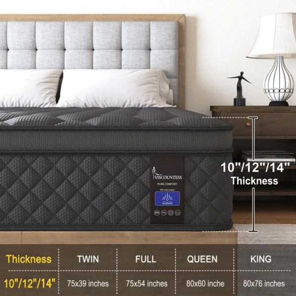 10"12"14" Twin Full Queen King Size Mattress in a Box Hybrid Spring Gel Memory Foam, Euro Top Mattresses Medium Firm for Motion Isolation, Edge Support, 100 Night Trial - Imagen 4