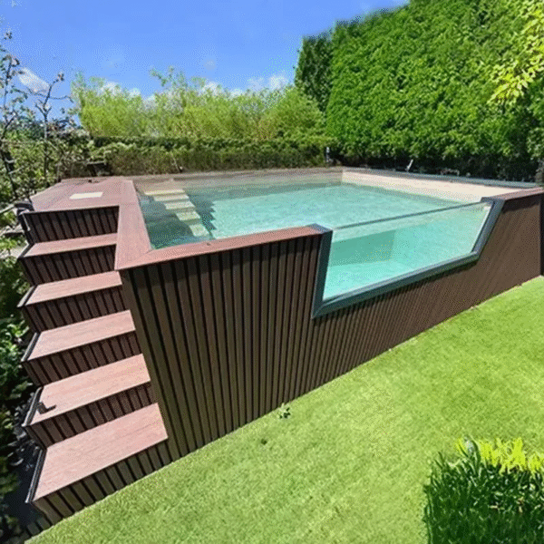 Family Size 6M 7M Garden Wpc Wooden Fiberglass Acrylic Window Adults Swim Spa Pool Swimming Outdoor Container above Ground Pool - Imagen 4