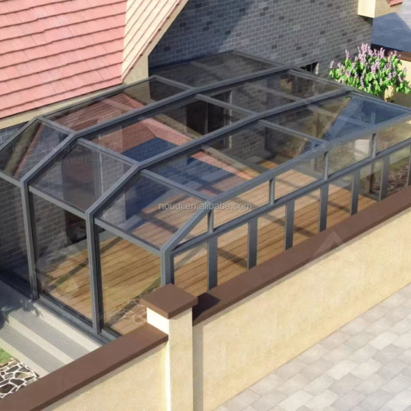 Nordi Outdoor Freestanding Aluminium Frame Structure Suroom Retractable Tempered Glass Swimming Pool Enclosure Triangle Cover - Imagen 2