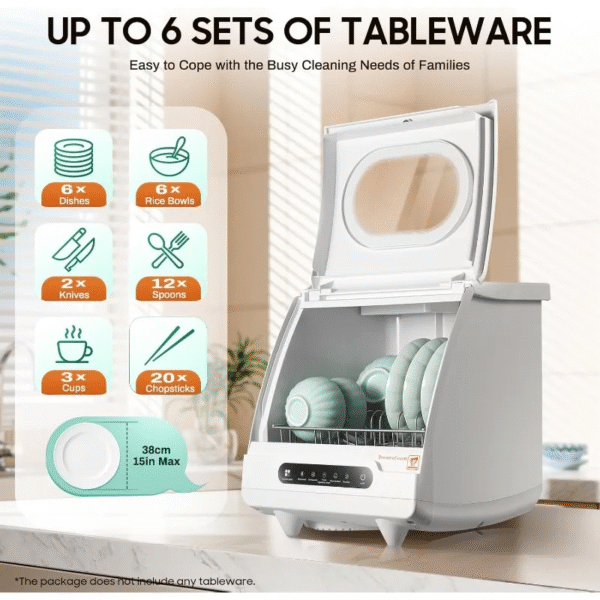 Portable Countertop Dishwasher, 5 Wash Programscountertop Dishwasher,1200 Watt Mini Countertop Dishwasher Tank Leak Proof Drying - Imagen 3