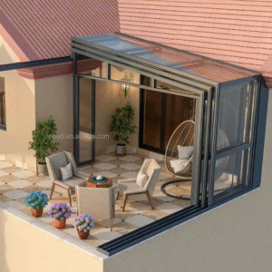 Nordi Outdoor Freestanding Aluminium Frame Structure Suroom Retractable Tempered Glass Swimming Pool Enclosure Triangle Cover
