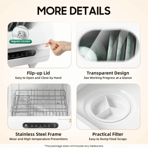 Portable Countertop Dishwasher, 5 Wash Programscountertop Dishwasher,1200 Watt Mini Countertop Dishwasher Tank Leak Proof Drying - Imagen 6