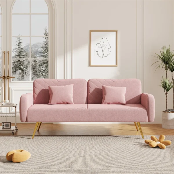 Modern Double Sofa Bed Expandable Backrest Two Throw Pillows Free Shipping USA Warehouse for Home Office Bedroom Application - Imagen 8