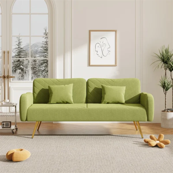 Modern Double Sofa Bed Expandable Backrest Two Throw Pillows Free Shipping USA Warehouse for Home Office Bedroom Application - Imagen 9