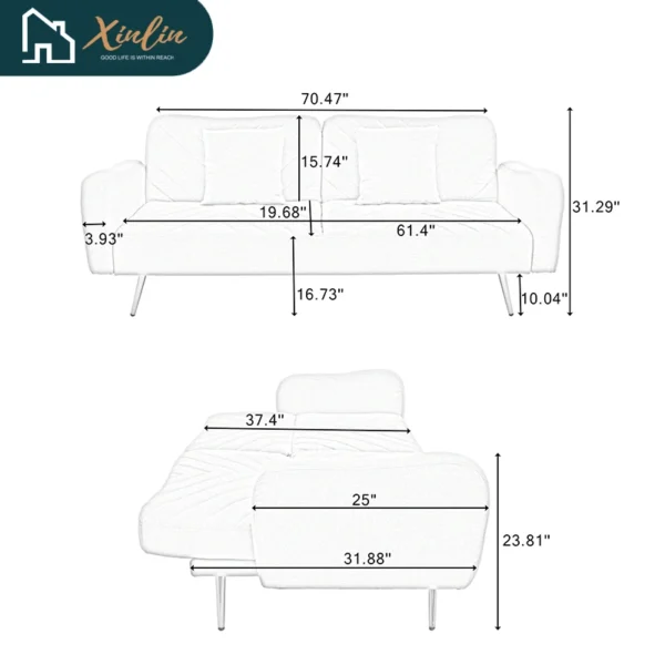 Modern Double Sofa Bed Expandable Backrest Two Throw Pillows Free Shipping USA Warehouse for Home Office Bedroom Application - Imagen 7