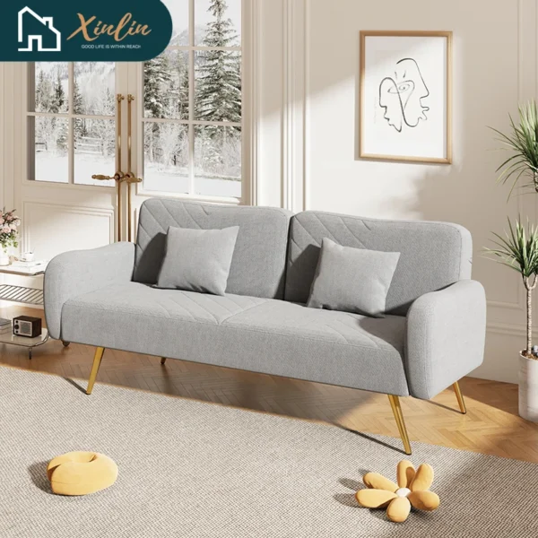 Modern Double Sofa Bed Expandable Backrest Two Throw Pillows Free Shipping USA Warehouse for Home Office Bedroom Application - Imagen 2