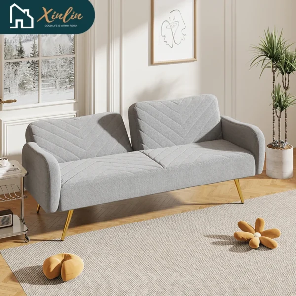 Modern Double Sofa Bed Expandable Backrest Two Throw Pillows Free Shipping USA Warehouse for Home Office Bedroom Application - Imagen 4