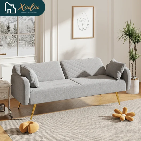 Modern Double Sofa Bed Expandable Backrest Two Throw Pillows Free Shipping USA Warehouse for Home Office Bedroom Application - Imagen 5