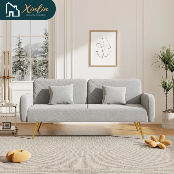 Modern Double Sofa Bed Expandable Backrest Two Throw Pillows Free Shipping USA Warehouse for Home Office Bedroom Application - Imagen 3