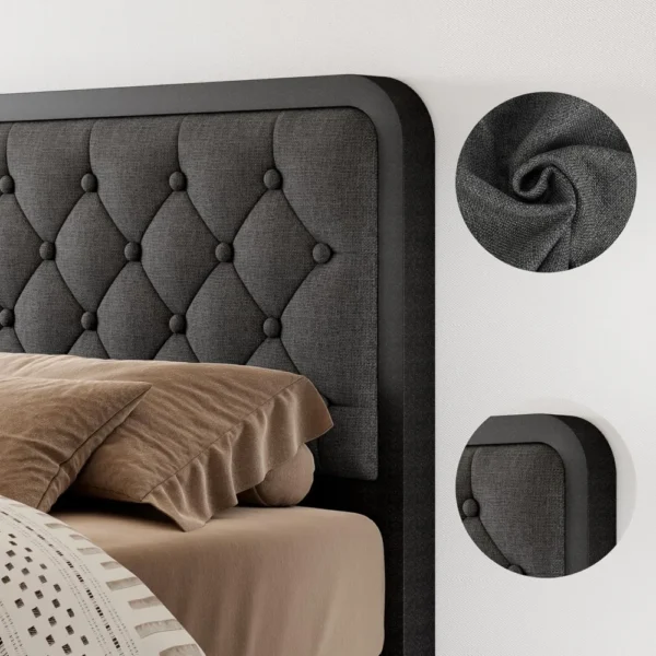 Estructura de cama, estructura de cama con plataforma de metal curvada con cabecero tapizado de lino, espacio debajo de la cama de 12 pulgadas, no necesita somier - Imagen 3