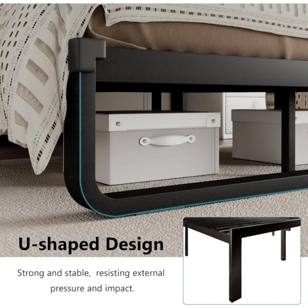 Estructura de cama, estructura de cama con plataforma de metal curvada con cabecero tapizado de lino, espacio debajo de la cama de 12 pulgadas, no necesita somier - Imagen 4