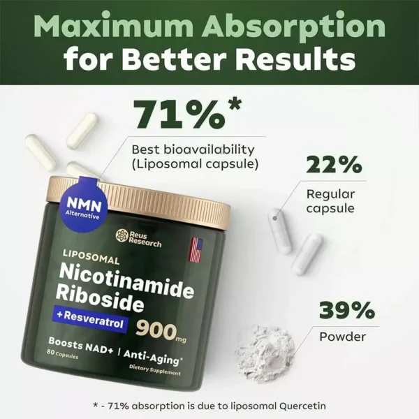NAD + Booster 900 mg Suplemento antienvejecimiento con nicotinamida Riboside Resveratrol Envío gratis - Imagen 3