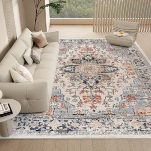 Orhopui diseño boho vintage, alfombras lavables, alfombras antideslizantes para sala de estar, dormitorio, alfombras tejidas tradicionales resistentes a las manchas