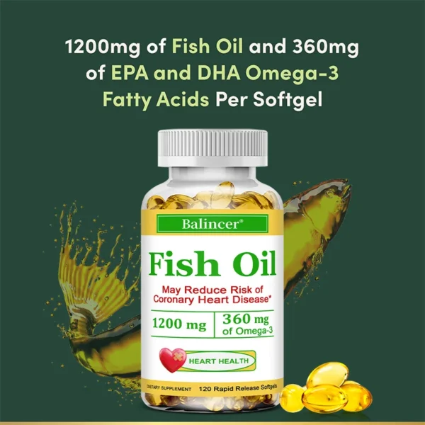 Fish Oil Softgels Omega 3 - with EPA and DHA for Heart, Eye, Brain and Cardiovascular Health, for Men and Women - Imagen 3