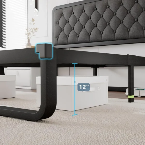 Estructura de cama, estructura de cama con plataforma de metal curvada con cabecero tapizado de lino, espacio debajo de la cama de 12 pulgadas, no necesita somier - Imagen 5