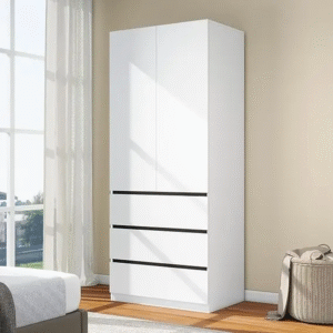 Bedroom Armoire Wardrobe Closet with 3 Drawers: 75" White Wardrobe Closet with 2 Doors, Modern Cabinet for Clothes with Shelves,