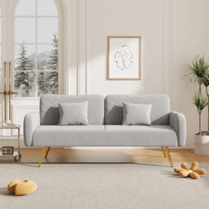 Modern Double Sofa Bed Expandable Backrest Two Throw Pillows Free Shipping USA Warehouse for Home Office Bedroom Application
