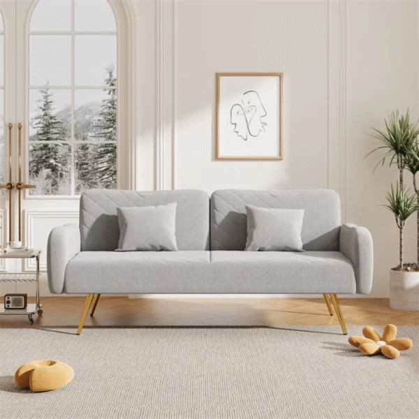 Modern Double Sofa Bed Expandable Backrest Two Throw Pillows Free Shipping USA Warehouse for Home Office Bedroom Application